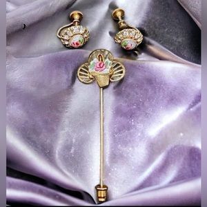 Vintage Vargas signed guilloche enameled rhinestone